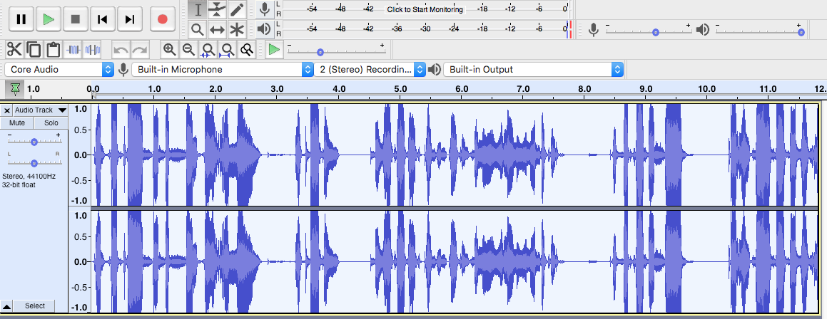 Audacity dashboard.